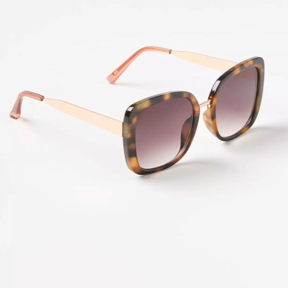LOFT NWT Metallic Bridge Square Sunglasses -‎ Cairo Brown Tortoise